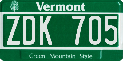 VT license plate ZDK705