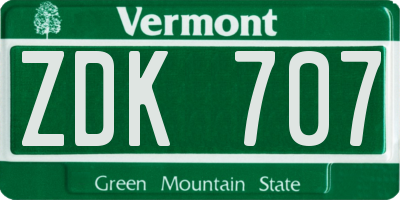 VT license plate ZDK707