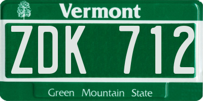 VT license plate ZDK712