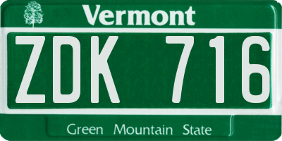 VT license plate ZDK716