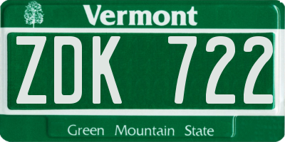 VT license plate ZDK722