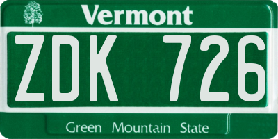 VT license plate ZDK726