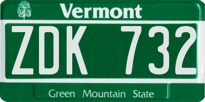 VT license plate ZDK732
