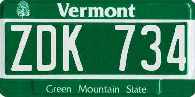 VT license plate ZDK734