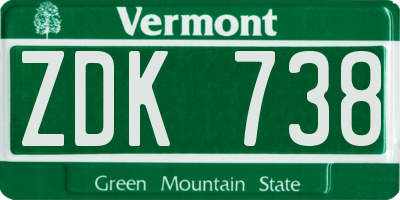VT license plate ZDK738