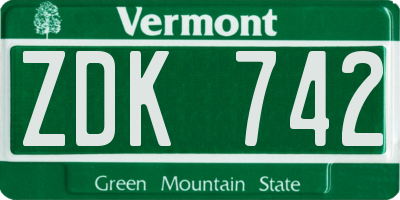 VT license plate ZDK742