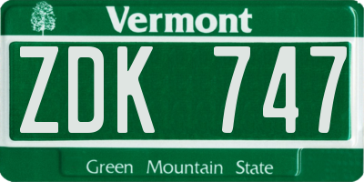 VT license plate ZDK747