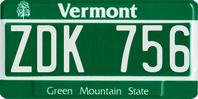 VT license plate ZDK756