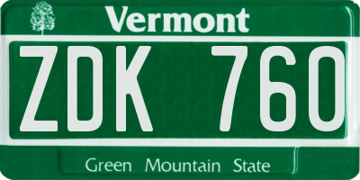 VT license plate ZDK760