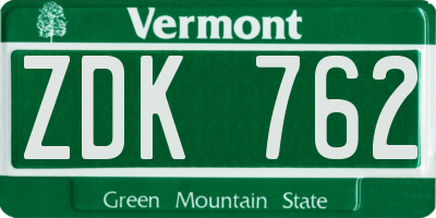 VT license plate ZDK762