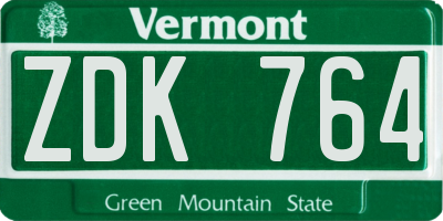 VT license plate ZDK764
