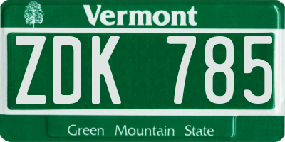 VT license plate ZDK785