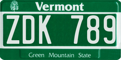 VT license plate ZDK789