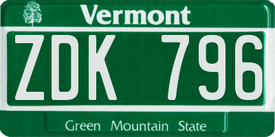 VT license plate ZDK796
