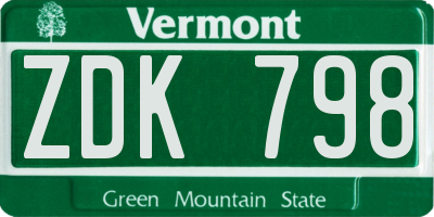 VT license plate ZDK798
