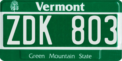 VT license plate ZDK803