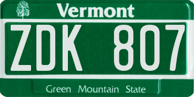 VT license plate ZDK807