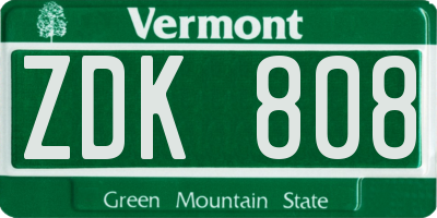 VT license plate ZDK808