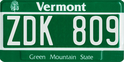 VT license plate ZDK809