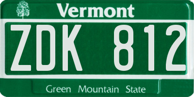 VT license plate ZDK812