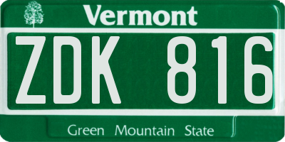 VT license plate ZDK816