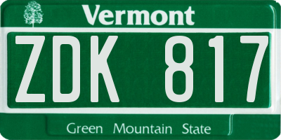 VT license plate ZDK817
