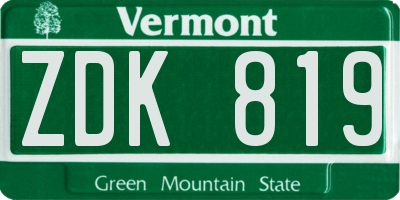 VT license plate ZDK819