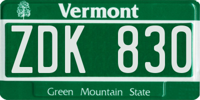VT license plate ZDK830