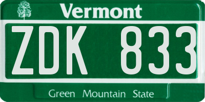 VT license plate ZDK833