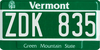 VT license plate ZDK835