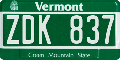 VT license plate ZDK837