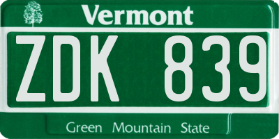 VT license plate ZDK839