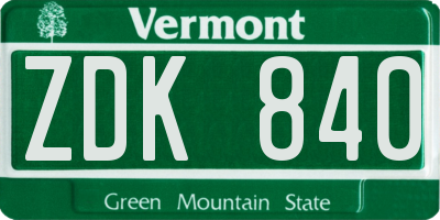 VT license plate ZDK840