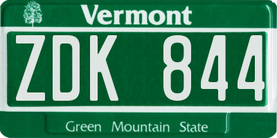 VT license plate ZDK844