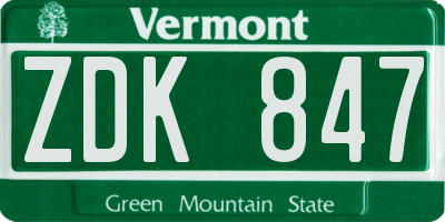 VT license plate ZDK847