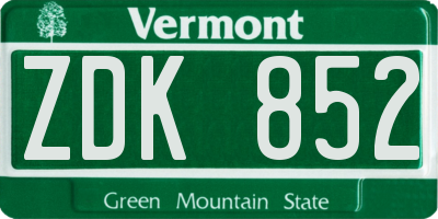 VT license plate ZDK852
