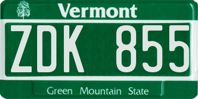 VT license plate ZDK855