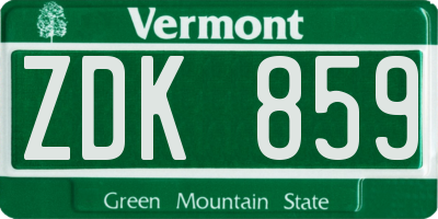 VT license plate ZDK859
