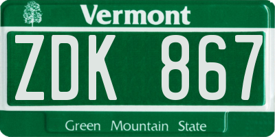VT license plate ZDK867
