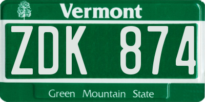 VT license plate ZDK874