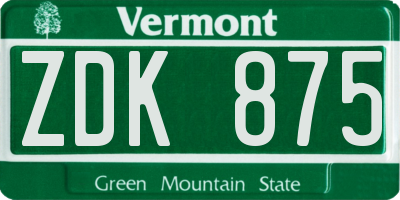 VT license plate ZDK875
