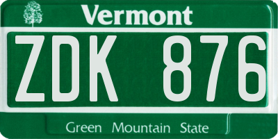 VT license plate ZDK876