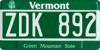 VT license plate ZDK892