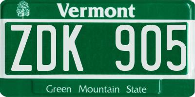 VT license plate ZDK905