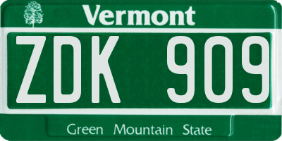 VT license plate ZDK909