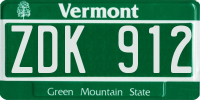 VT license plate ZDK912