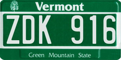 VT license plate ZDK916