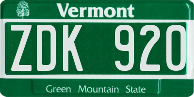 VT license plate ZDK920