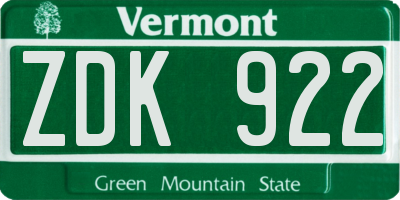 VT license plate ZDK922