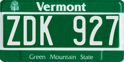 VT license plate ZDK927
